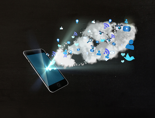 illuminated-mobile-with-icons-blue-tones